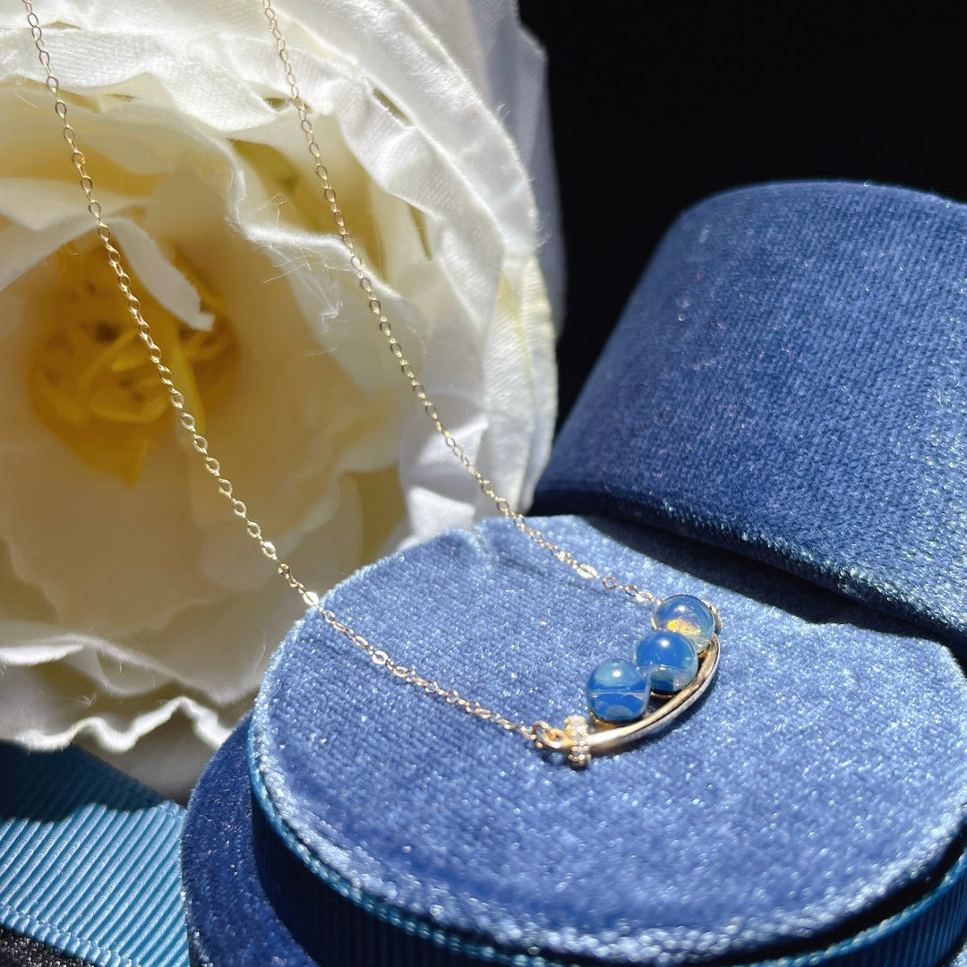 Prachtige 18K gouden ingebedde Dominicaanse blauwe amber hanger - unieke sieraden