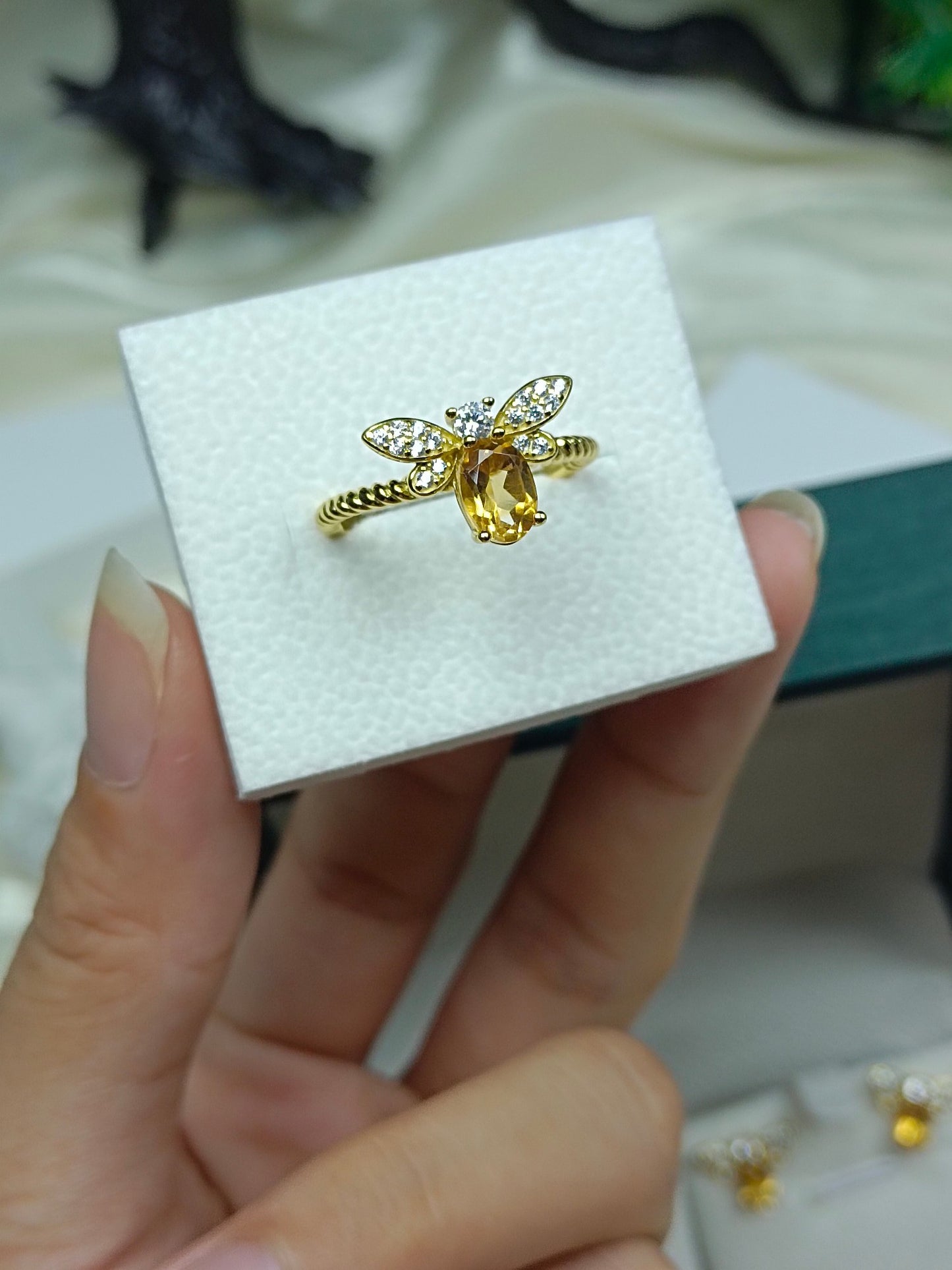 Barang Kemas Set Lebah Kristal Kuning S925 Perak Indah