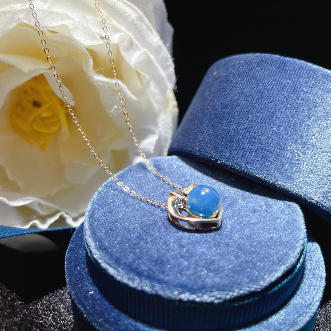 Loket Amber Biru Dominican Terbenam Emas 18K - Barang Kemas Indah