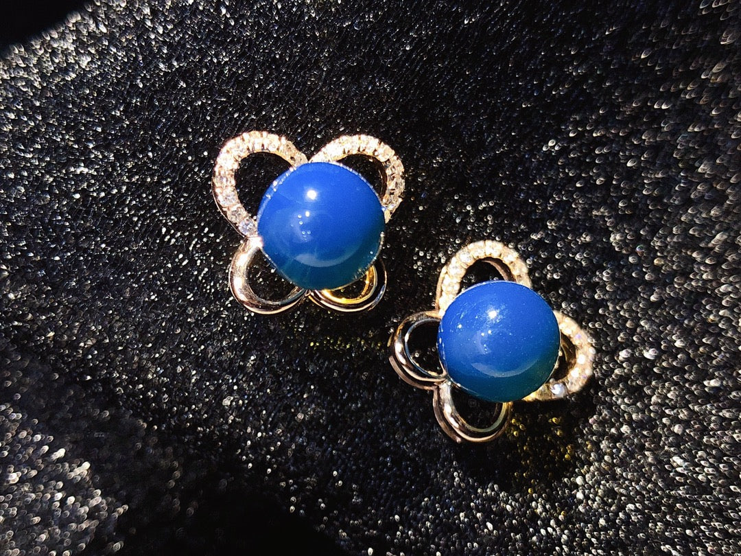 18K Dominican Blue Amber Butterfly Earrings - Elegant Jewelry
