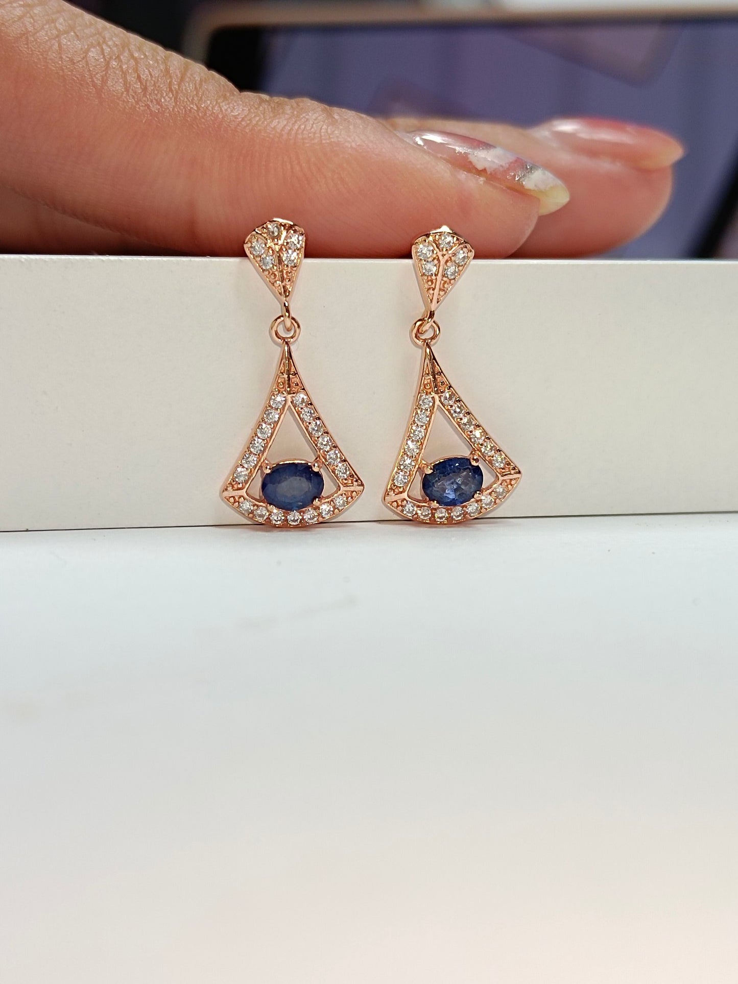 S925 Silver Fan-Shaped Sapphire Embedded Earrings - Elegant Jewelry