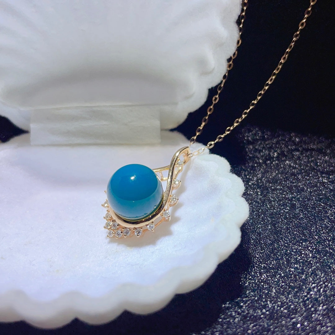 قلادة رائعة من الذهب الدومينيكاني من العنبر الأزرق عيار 18 قيراط - متعة الشتاء