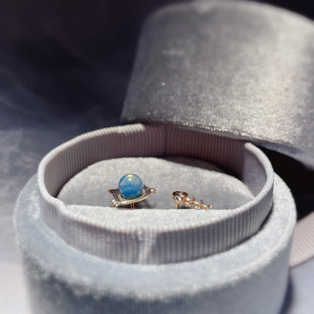 18K Gold Embedded Dominican Blue Amber Earrings - Unique Jewelry