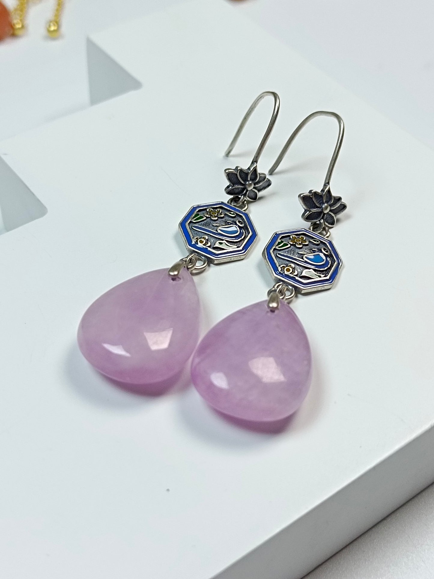 S925 Silver Purple Spodumene Original Earrings "Joyous Eyebrows" Cloisonne, Exaggerated Chinese Style Jewelry
