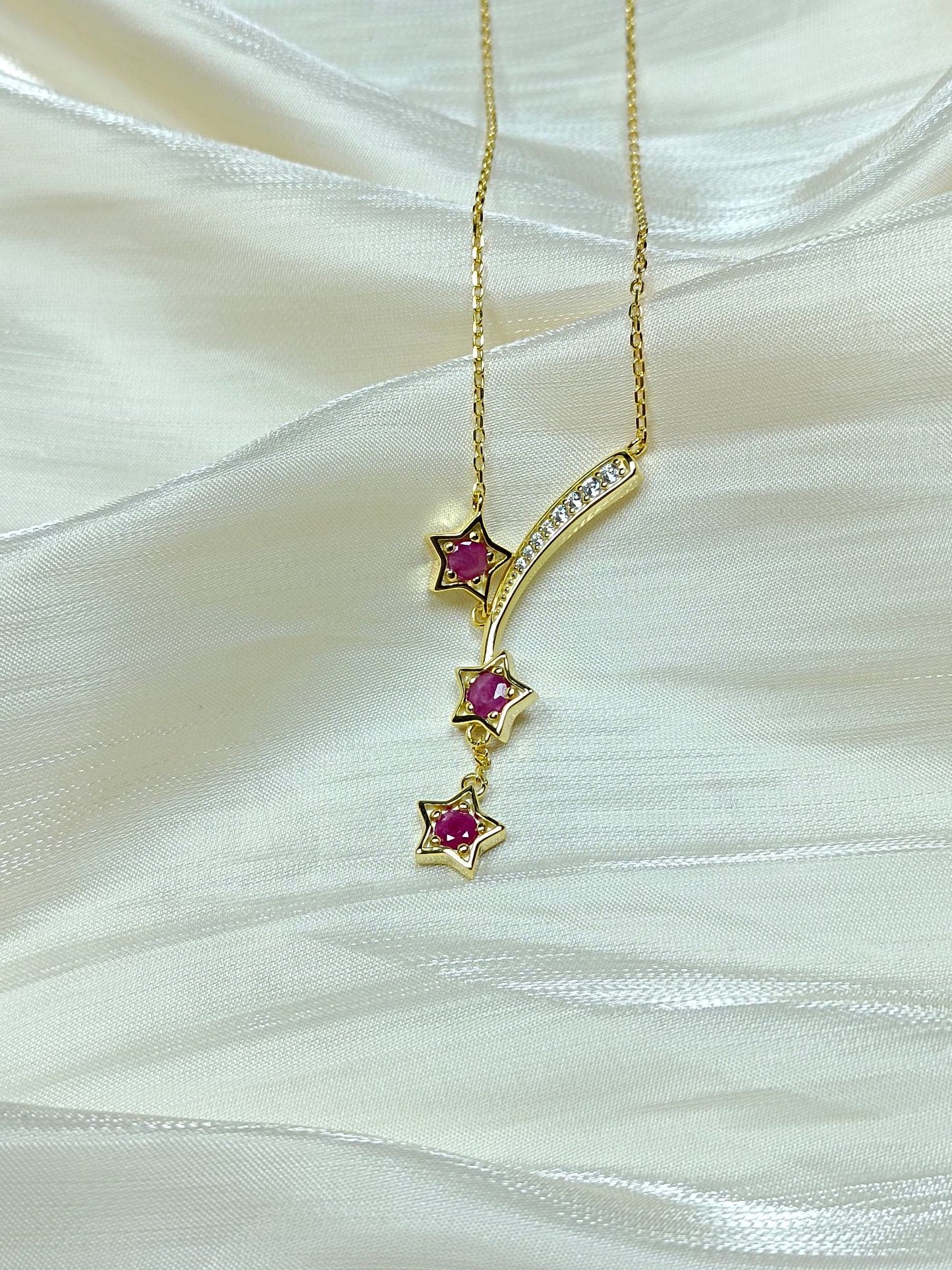 S925 Sterling Silver Embedded Ruby "Meteor" Halskjede - Fine smykker håndverk