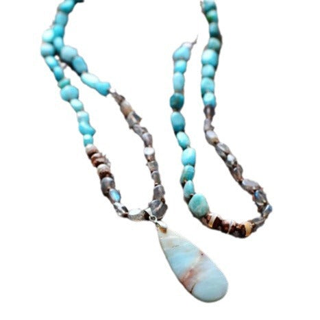 Retro Agate Pendant Knotted Womens Necklace