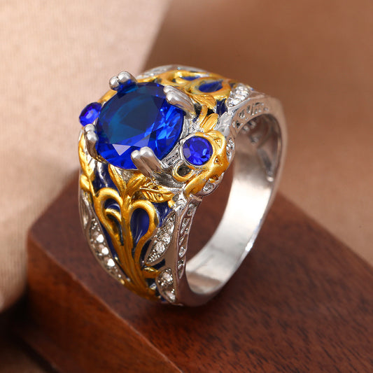 Vintage Inlaid Sapphire Ring Creative Electroplated Ring