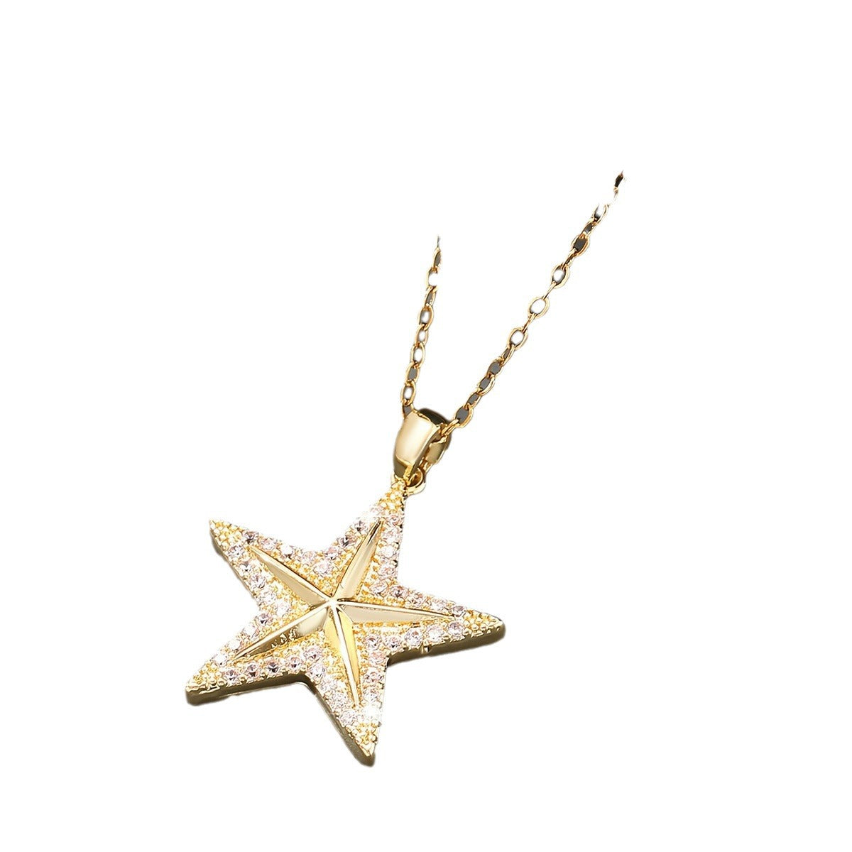 14K Micro-Set Zircon Five-Point Star Pendant Necklace