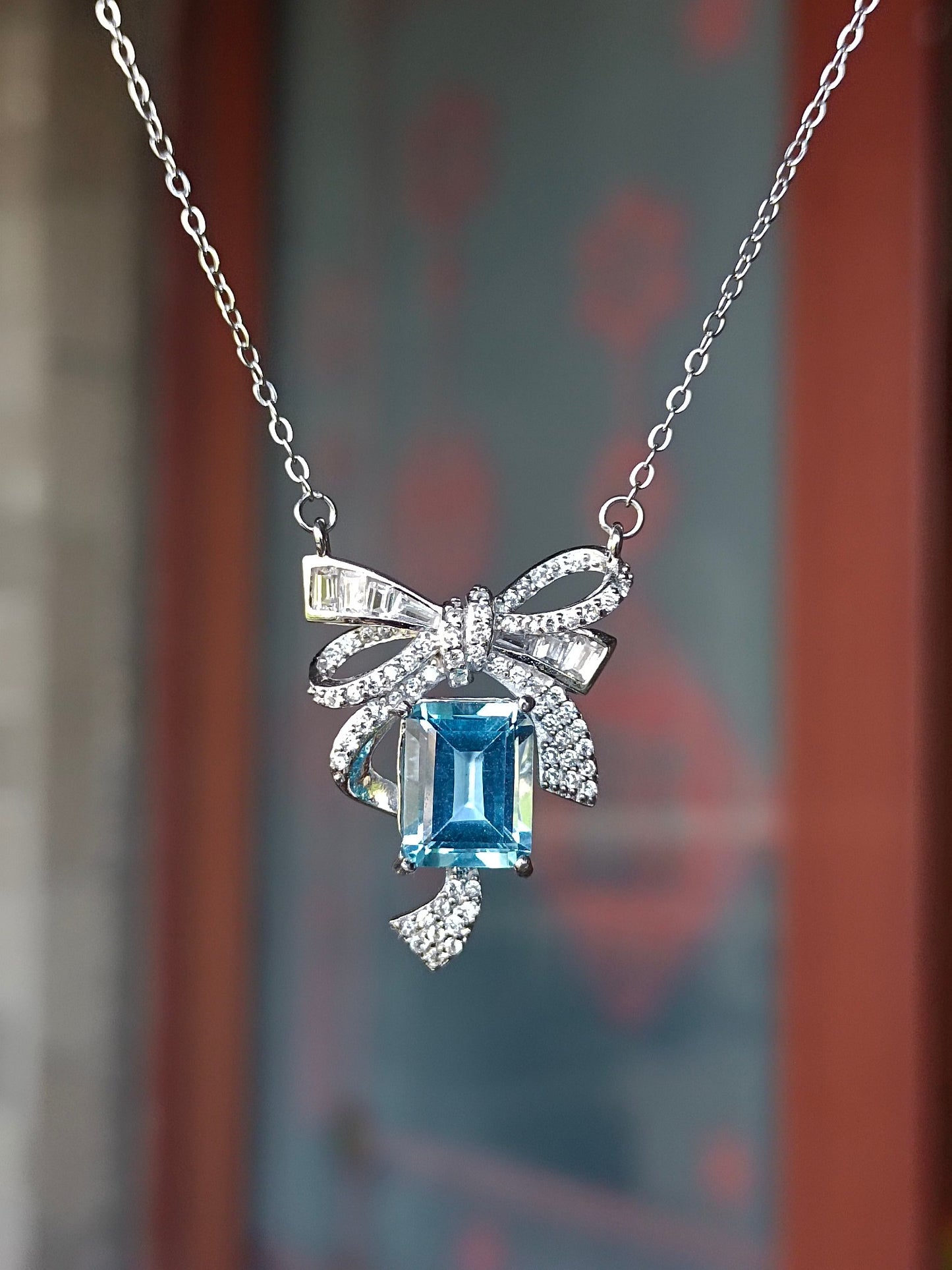 Colier de lux cu papion cu topaz natural în formă pătrată - bijuterii rafinate