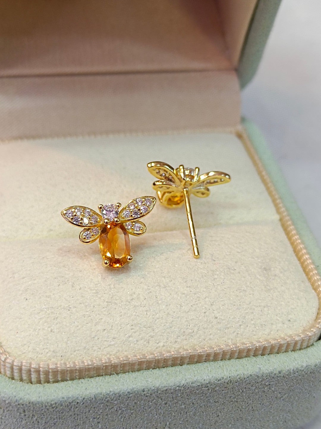 Leuchtend gelbe Kristall-Bienen-Ohrstecker – einzigartiger Schmuck