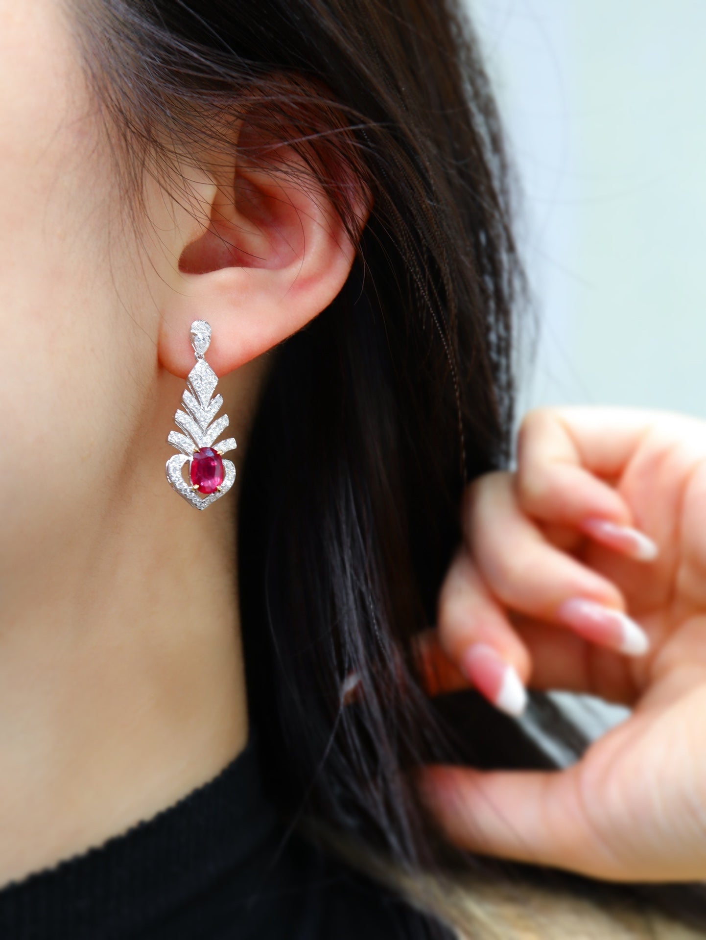 Boucles d'oreilles exquises en rubis rouge sang de pigeon - Un trésor de bijoux