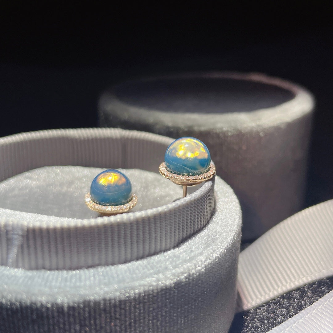 Effortless Fashion: 18K Gold Embedded Dominican Blue Amber Earrings
