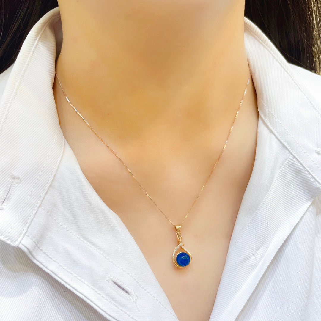 قلادة رائعة من الذهب الدومينيكاني من العنبر الأزرق عيار 18 قيراط - رمز الحب الذي لا ينضب