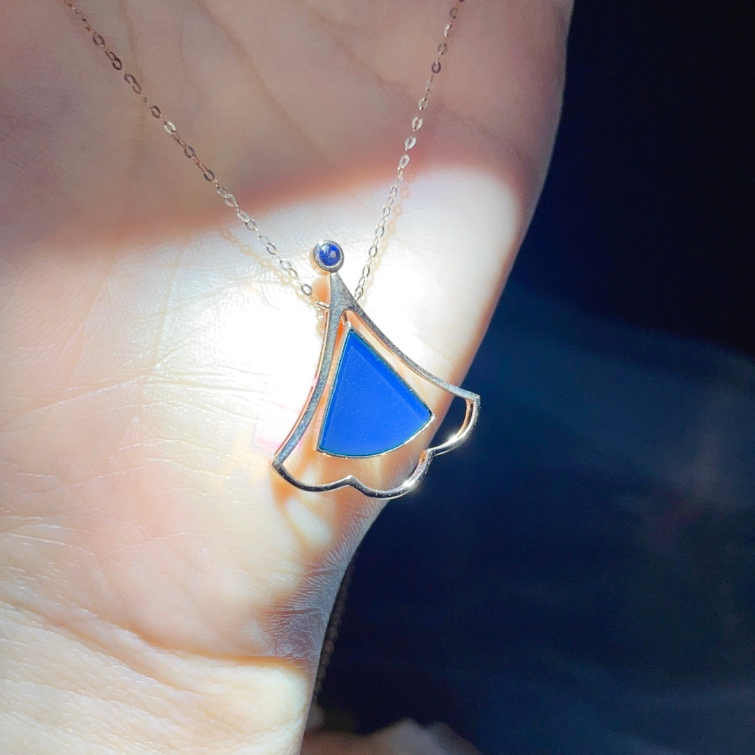 Pandantiv rafinat din aur de 18k cu chihlimbar albastru dominican - bijuterii