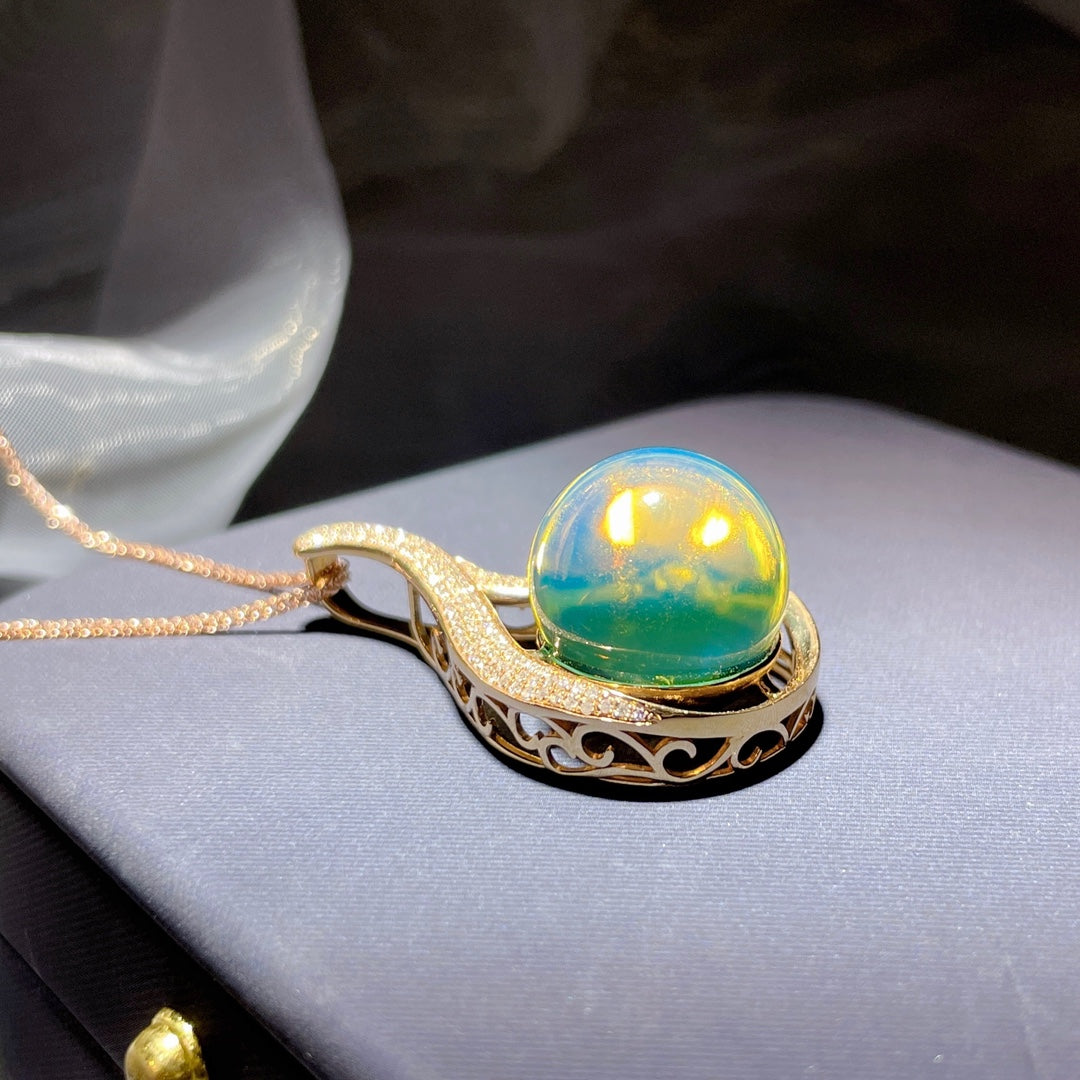 उत्तम 18K गोल्ड एंबेडेड डोमिनिकन ब्लू एम्बर पेंडेंट - मिलने के लिए गर्मी, पुनर्मिलन के लिए शरद ऋतु के आभूषण