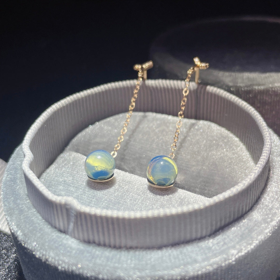 Exquisite 18k Gold Embedded Dominican Blue Amber Earrings - A Surprise of Serendipity