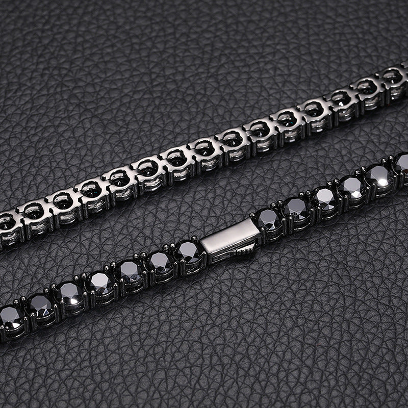 S925 Silver Black Moissanite Tennis Chain Multi-width Single Row Zircon Men's Hip Hop Necklace