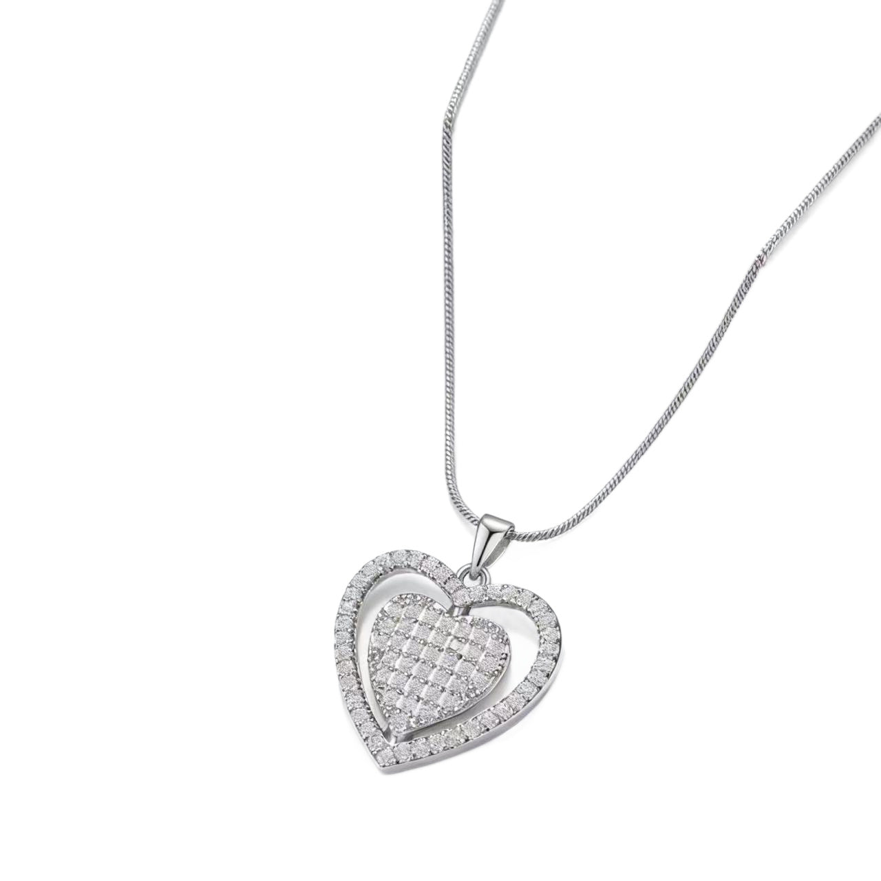 Double Heart Moissanite Necklace For Women Clavicle Chain With Love Pendant