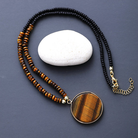 Retro-style Handmade Beaded Tigers Eye Necklace