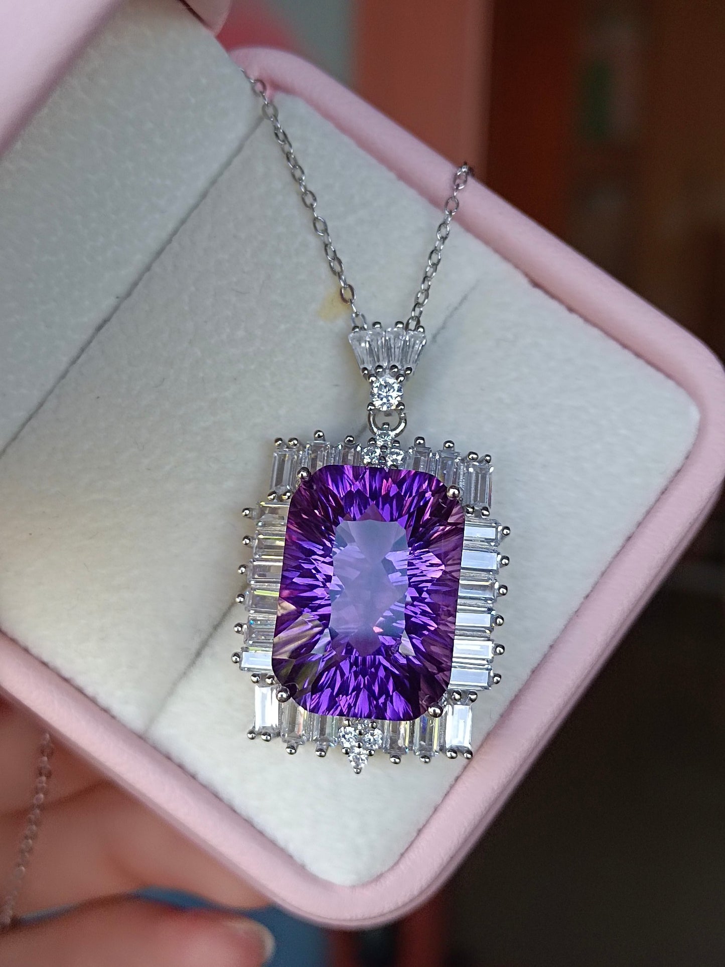 Luxurious Natural Purple Amethyst Square Pendant - Jewelry of Mystery and Elegance