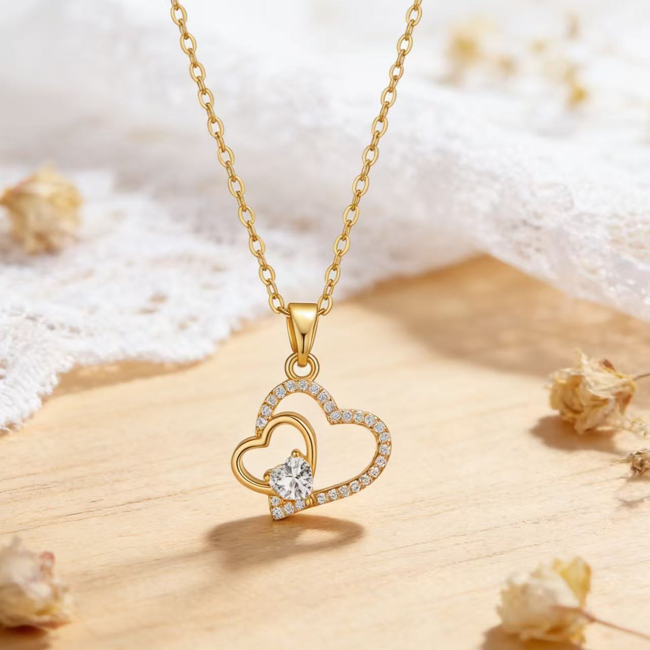 Heart Shaped Zircon Necklace Clavicle Chain Pendant