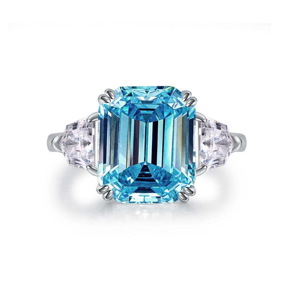 S925 Sterling Silver Diamond Ring With Aquamarine - A Luxurious And Stylish Colored Gemstone Ring