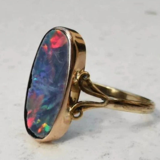 Retro Style Geometric Ring Inlaid Color Abalone Shell Personality Alloy Ring
