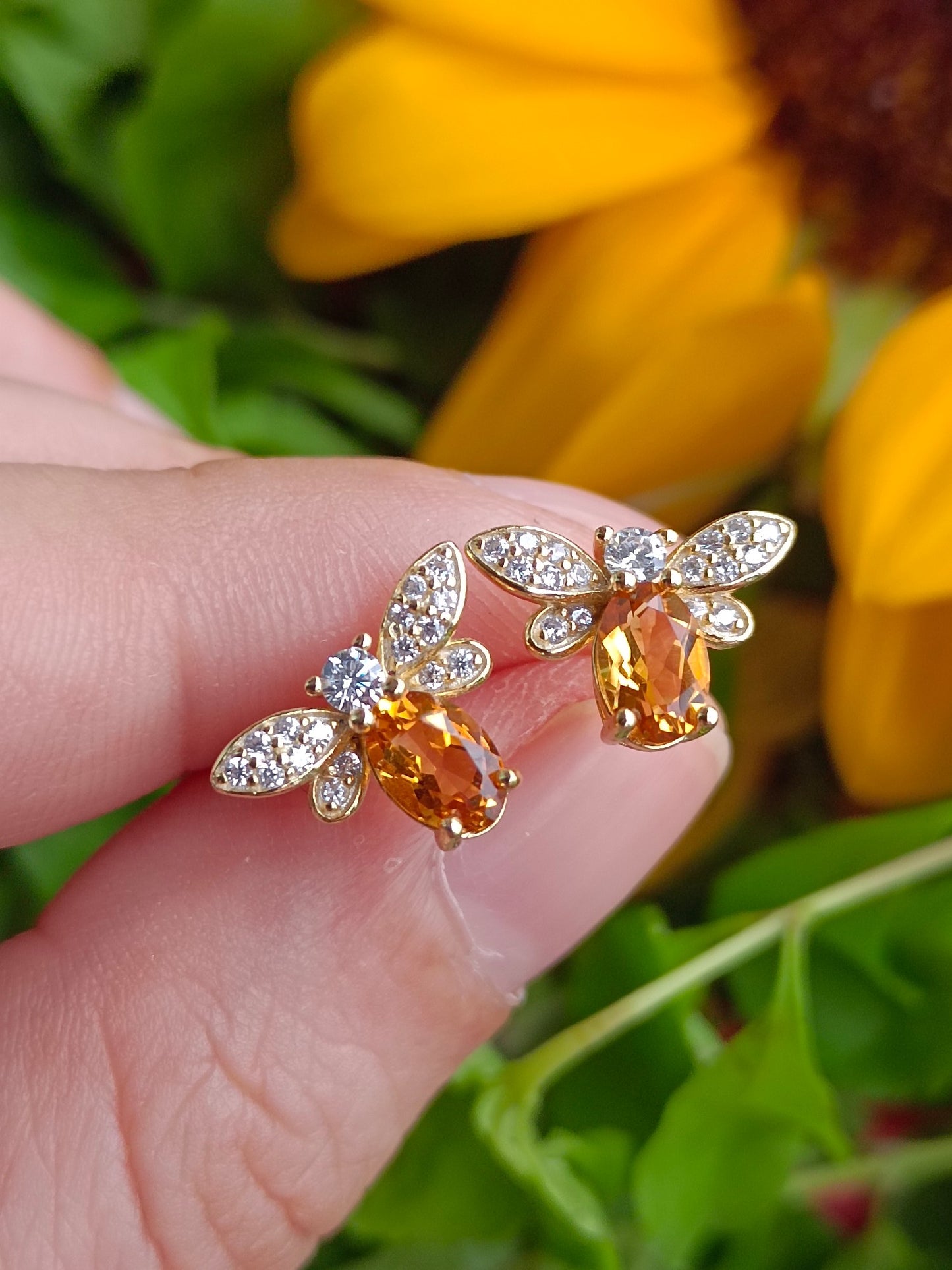 Leuchtend gelbe Kristall-Bienen-Ohrstecker – einzigartiger Schmuck