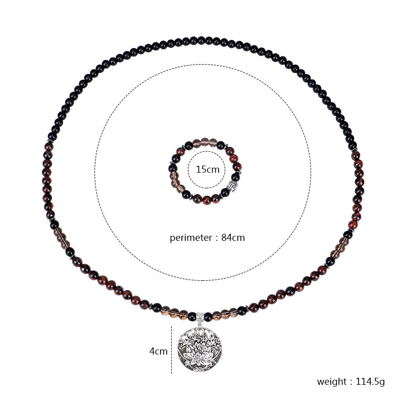 Retro Handmade Beaded Red Tiger Eye Necklace