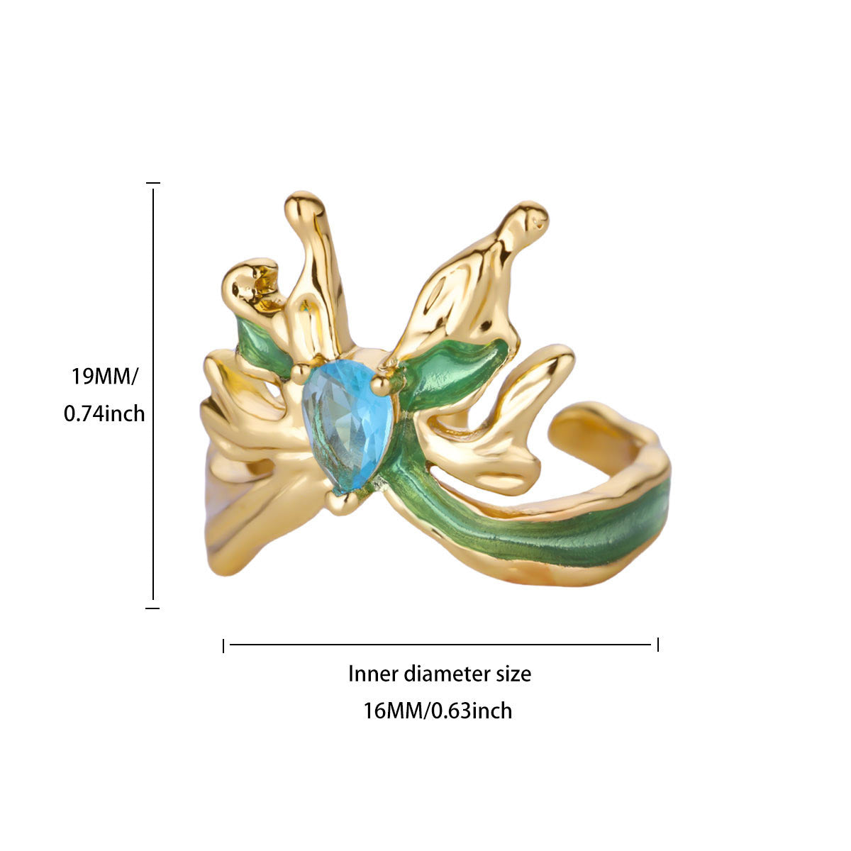 Light Luxury High-end Sense Ice Blue Oil Drop Butterfly Open Ring