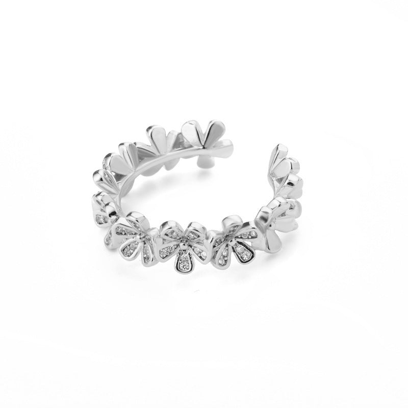 Open Mouth Index Finger Micro-inlaid Zirconia Petal Forest-style Small Flower Ring