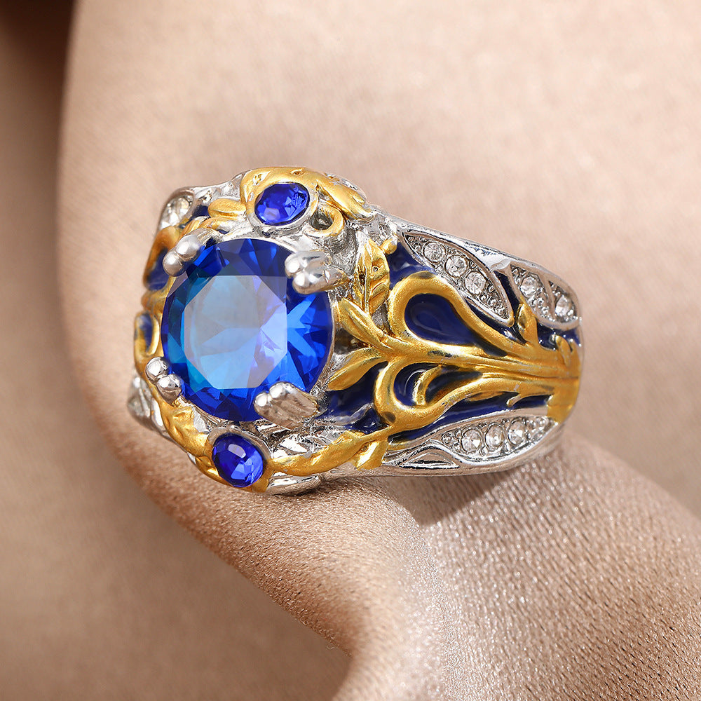 Vintage Inlaid Sapphire Ring Creative Electroplated Ring