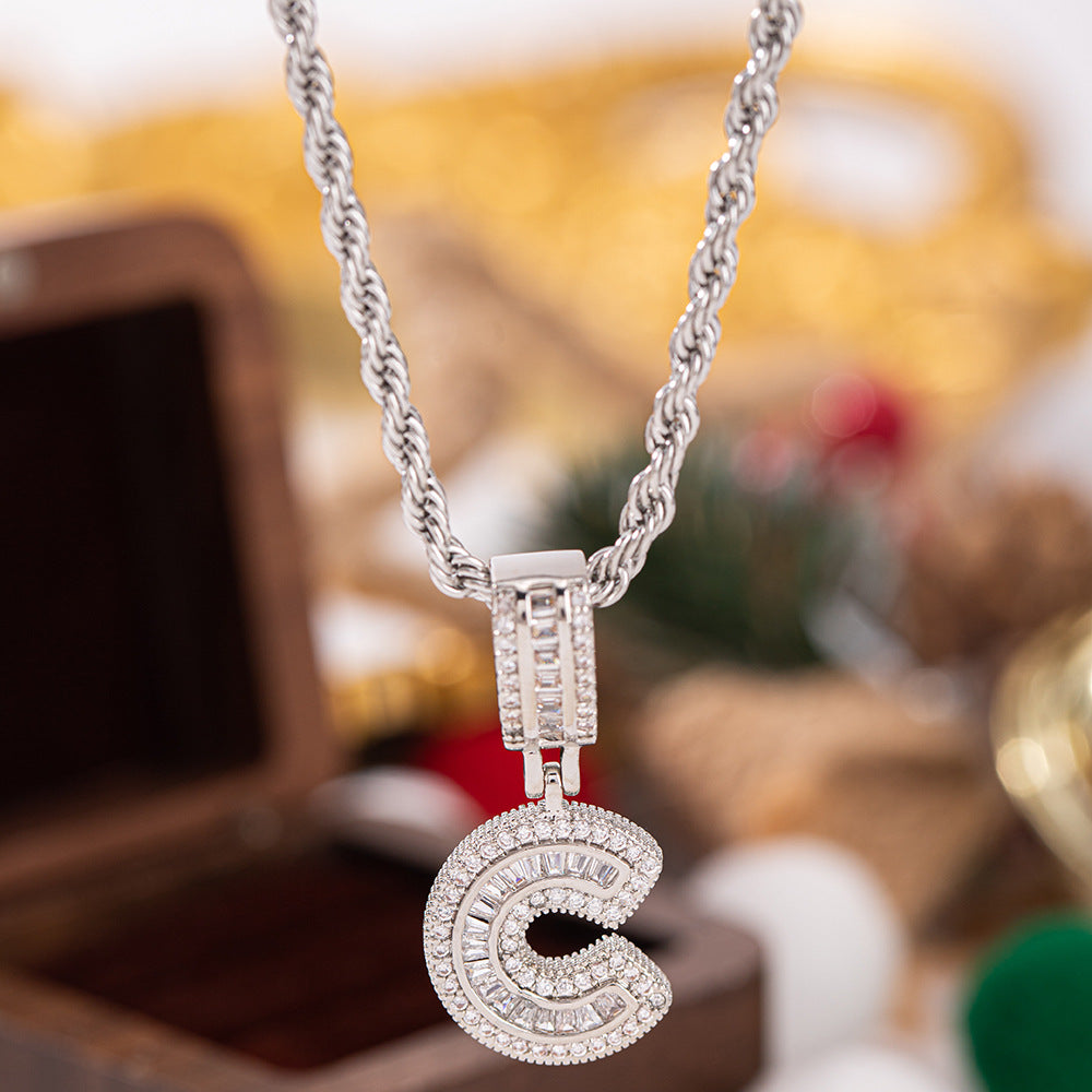 Trendy Full-Diamond 26-Letter Pendant Necklace For Women