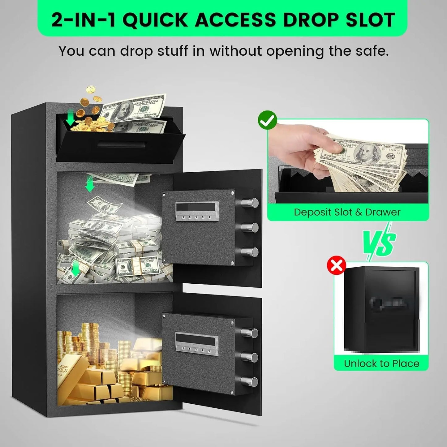 Kavey 6.5 Cub Large Safe with Depository Drop Slot, Digital Keypad & Dual Alarm, Home Safe for Documents Cash, Jewelry