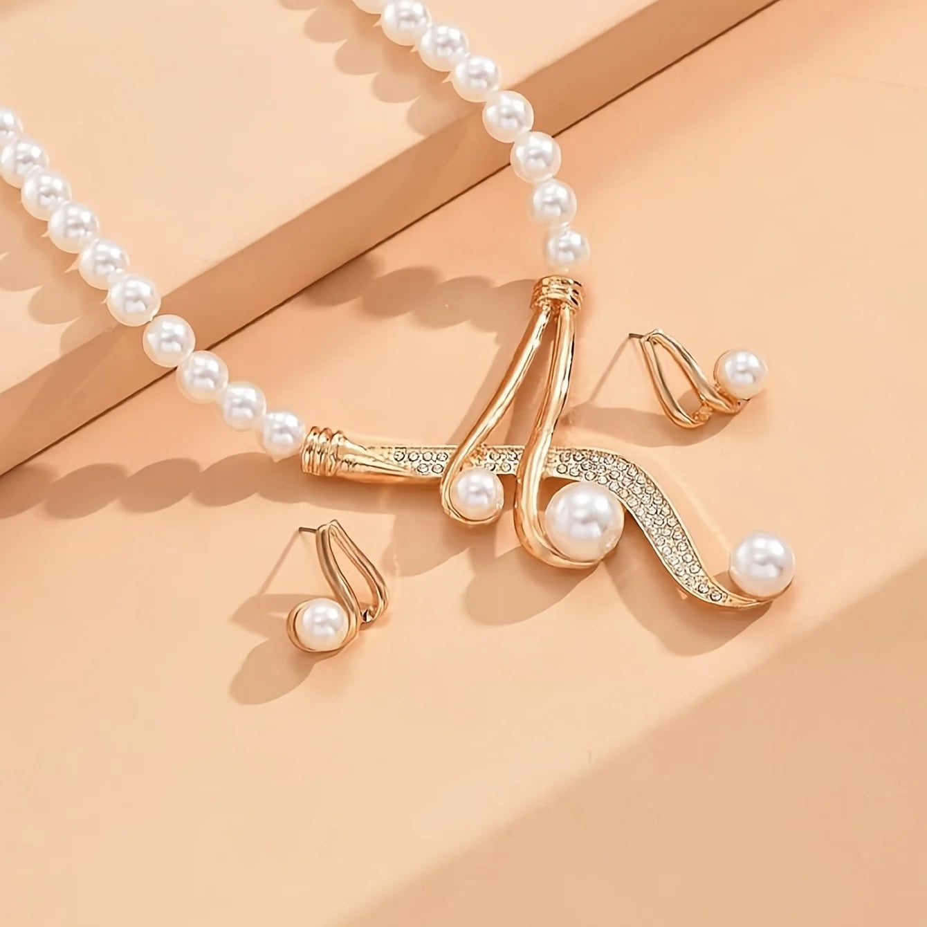 Elegant Round Faux Pearl Necklace & Geometric Pearl Earrings Set – Timeless Fashion Jewelry, Perfect Gift for Lovers & Friends