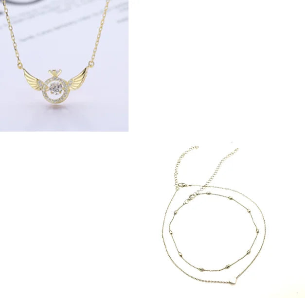 Angel Wing Necklace for Women - Korean Style Dainty & Elegant Pendant, Minimalist Delicate Gold/Silver Chain Jewelry Gift