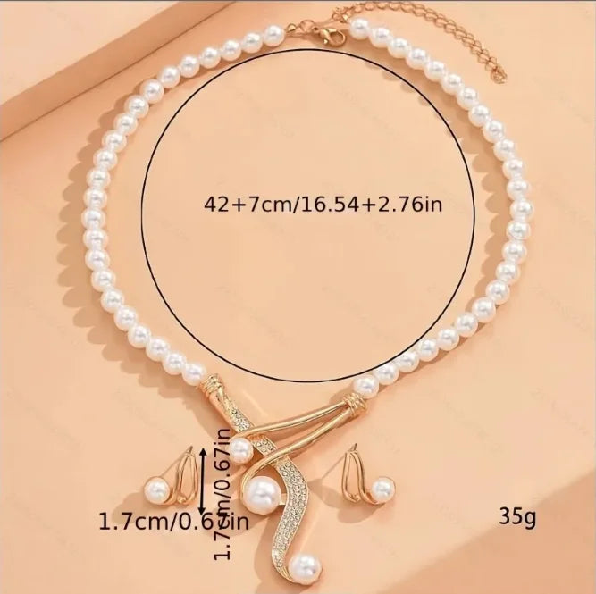 Elegant Round Faux Pearl Necklace & Geometric Pearl Earrings Set – Timeless Fashion Jewelry, Perfect Gift for Lovers & Friends