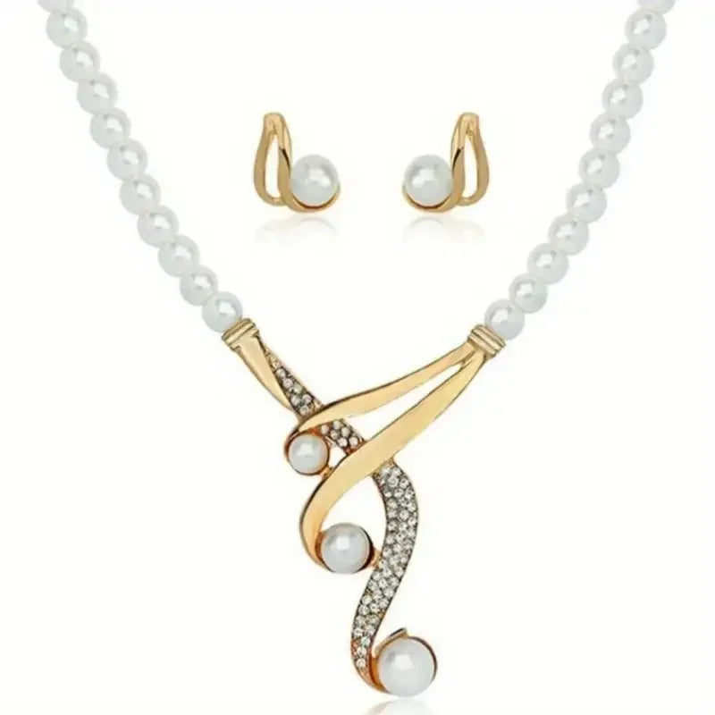 Elegant Round Faux Pearl Necklace & Geometric Pearl Earrings Set – Timeless Fashion Jewelry, Perfect Gift for Lovers & Friends