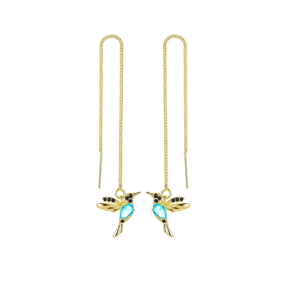 Artisan Hummingbird Fringe Earrings - Handcrafted Crystal Beaded Tassel Statement Ear Jewelry, Boho Chic Accessories