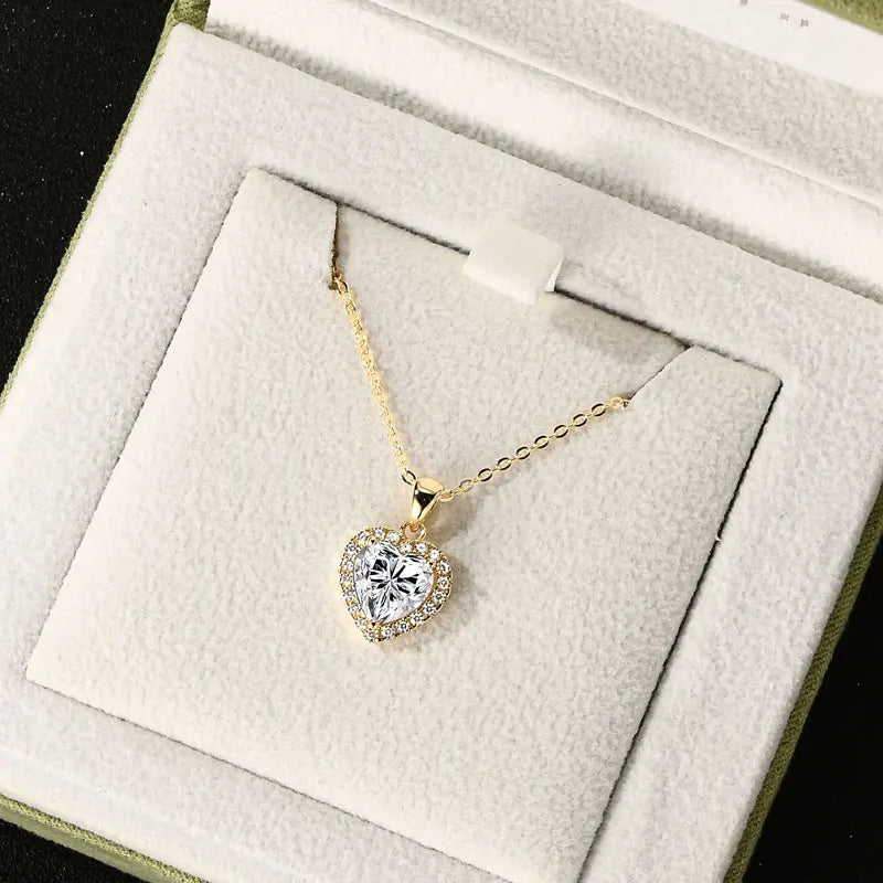 OXTAO 2.0ct Heart Moissanite Pendant Necklace Adjustable 925 Sterling Silver Trend Luxury Clavicle Chain Necklace Jewelry
