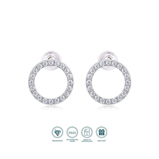 1pair Moissanite Earrings Open Circle Studs 925 Sterling Silver 18K Gold Plated Elegant Jewelry Comes with GRA Certificate