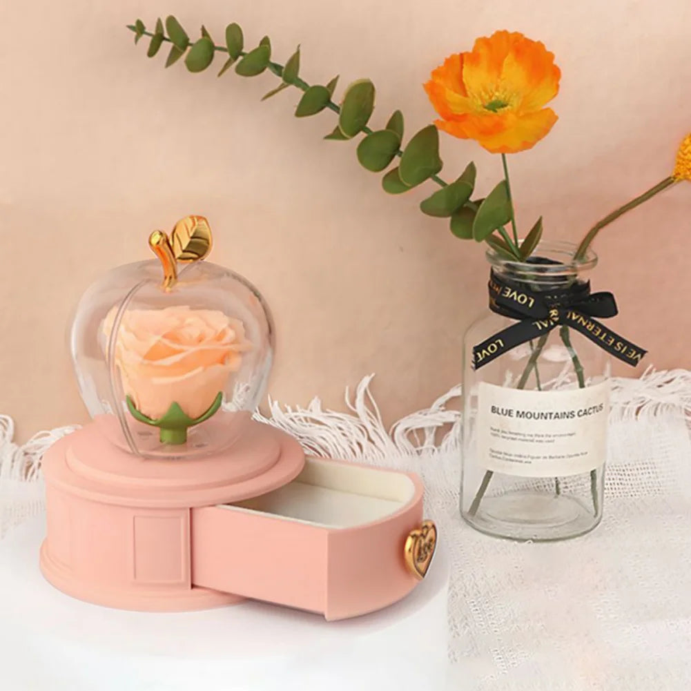 Plastic Preserved Rose with Necklace Eternal Rose Gifts Flower Jewelry Box Present for Valentines' Day Mother's Day Party Decors