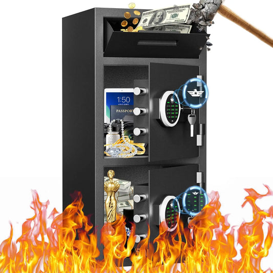 Kavey 6.5 Cub Large Safe with Depository Drop Slot, Digital Keypad & Dual Alarm, Home Safe for Documents Cash, Jewelry