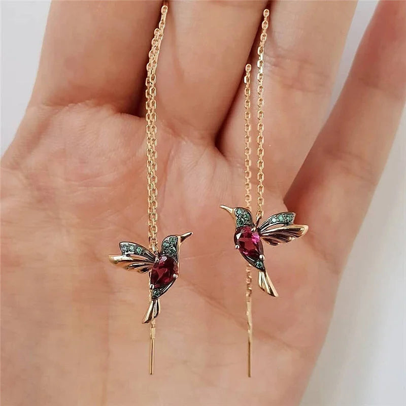 Artisan Hummingbird Fringe Earrings - Handcrafted Crystal Beaded Tassel Statement Ear Jewelry, Boho Chic Accessories