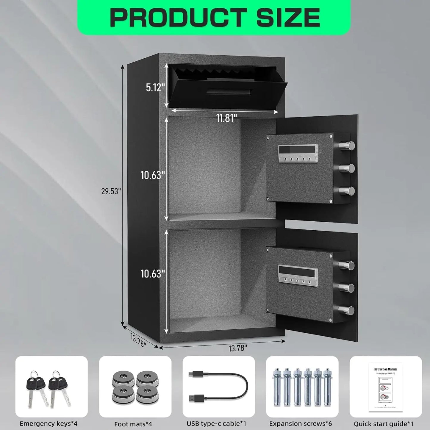 Kavey 6.5 Cub Large Safe with Depository Drop Slot, Digital Keypad & Dual Alarm, Home Safe for Documents Cash, Jewelry