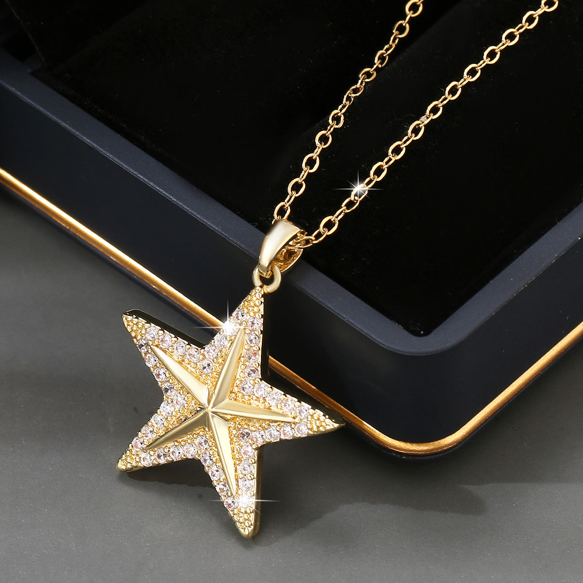14K Micro-Set Zircon Five-Point Star Pendant Necklace