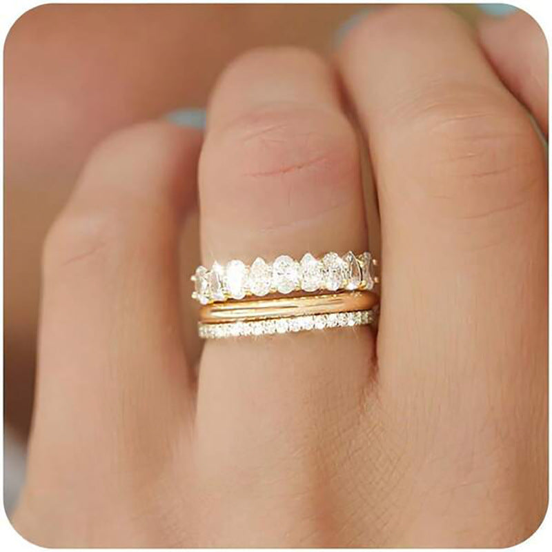 Geometric Design Zircon Ring Three-piece Set