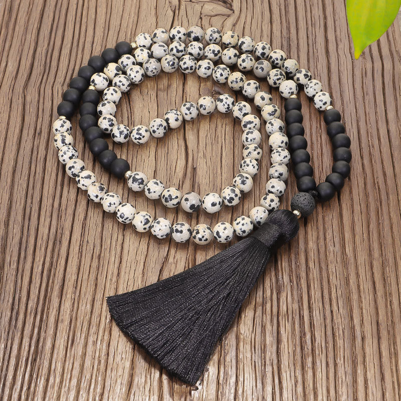 108-bead Spotted Stone Tassel Bracelet Necklace