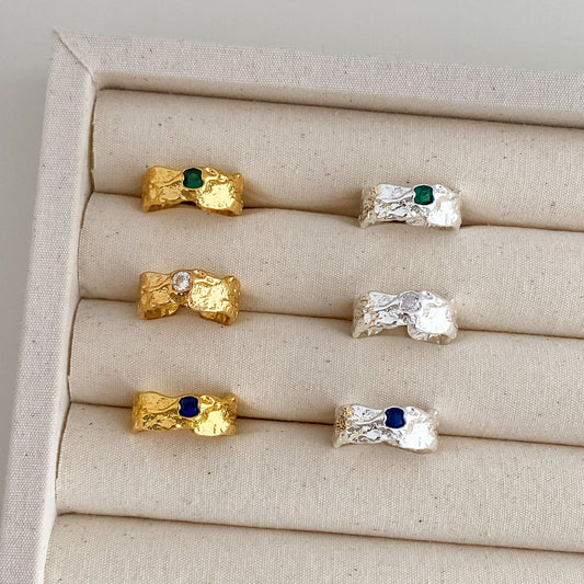 Niche Design High-end Irregular Texture Colored Diamond French Vintage Ring