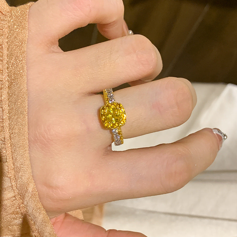 Yellow Diamond Pineapple Cube Sugar Light Luxury High-end Plain Ring